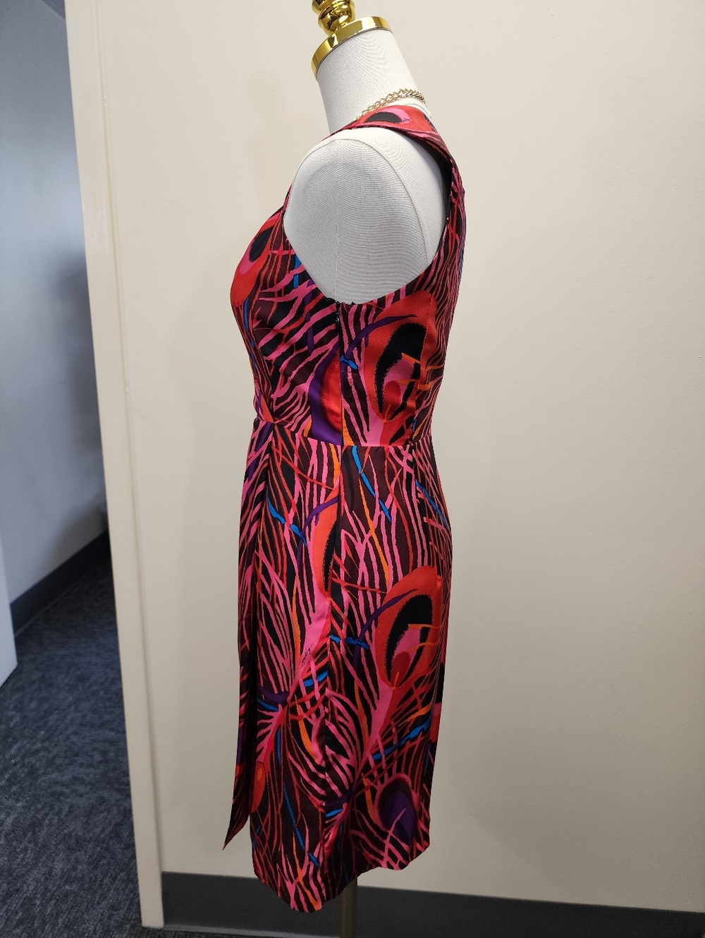 Milly Of New York Pink Black Abstract Print Sleeveless V Neck Midi Dress Size 0 - Picture 4 of 9